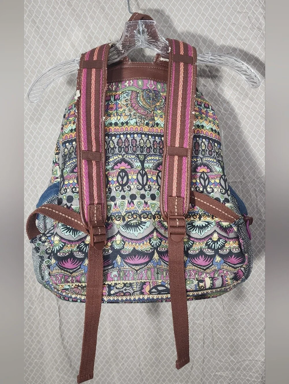 Sakroots Artist Circle Full Size Backpack Peace Love Bohemian Pattern Used